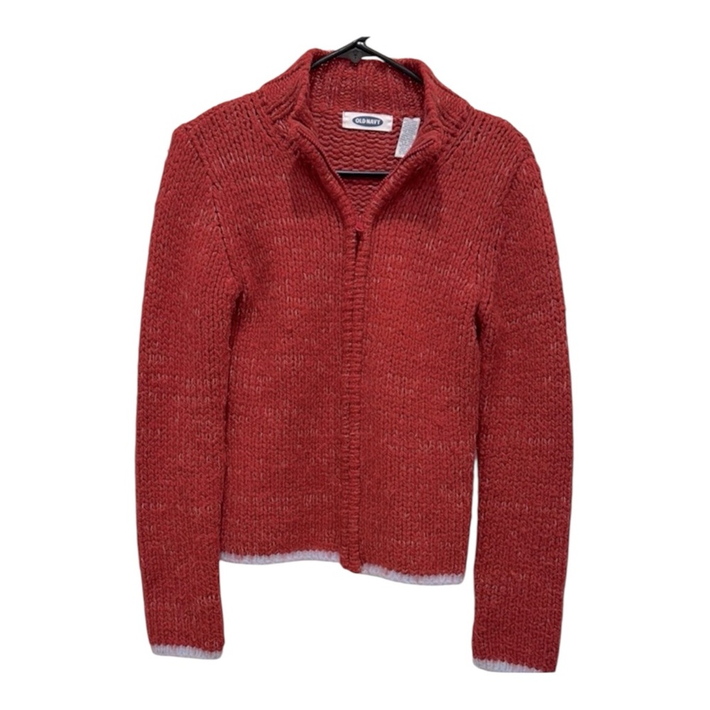 Old Navy Red Women’s Medium Chunky Knit Zip Front Cardigan Sweater Knit